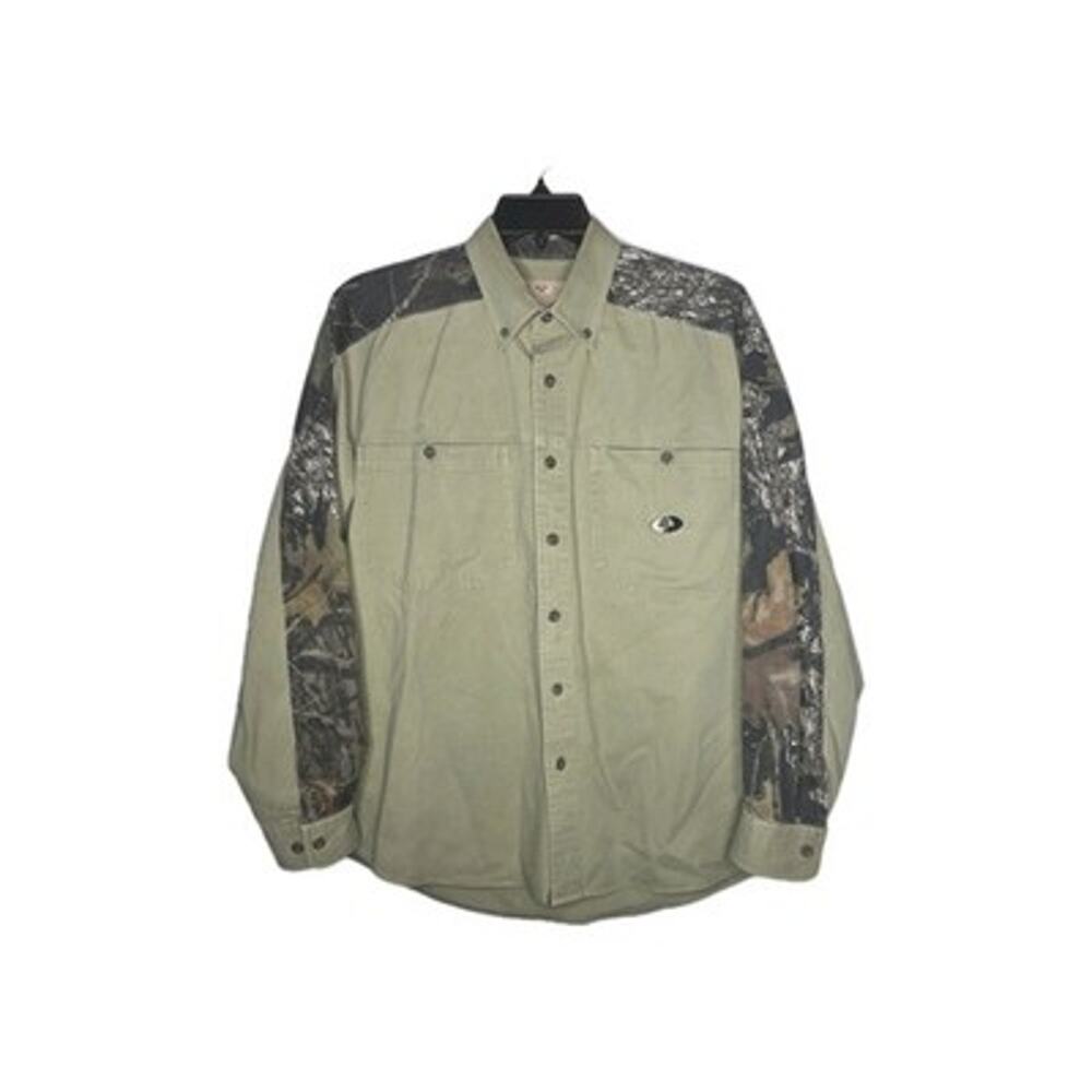 Mossy Oak Shirt Mens L Green Camo Button Up Hunting Outdoor Safari Open Range